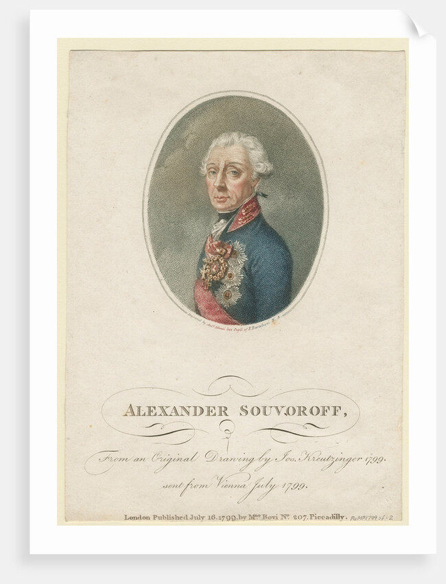 Portrait of Field Marshal Generalissimo Prince Alexander Suvorov (1729?1800), 1799 by Josef Kreuzinger