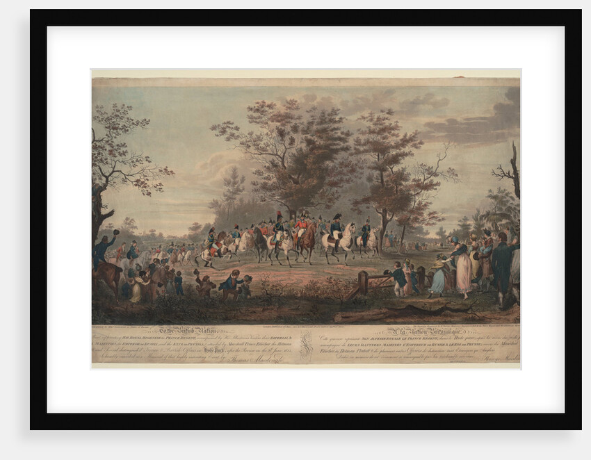 Prince Regent, William III of Prussia, Alexander I, General Blücher and Hetman Platov review troops by Alexander Ivanovich Sauerweid