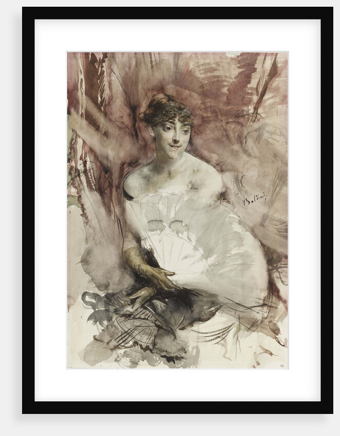 Woman with fan seated in a theatre box (Countess of Rasti), ca 1878 by Giovanni Boldini