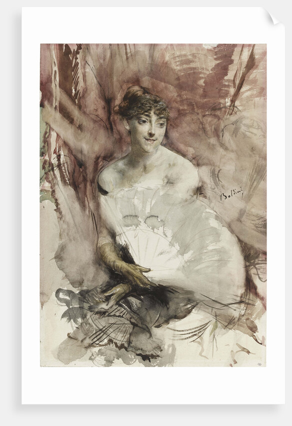 Woman with fan seated in a theatre box (Countess of Rasti), ca 1878 by Giovanni Boldini