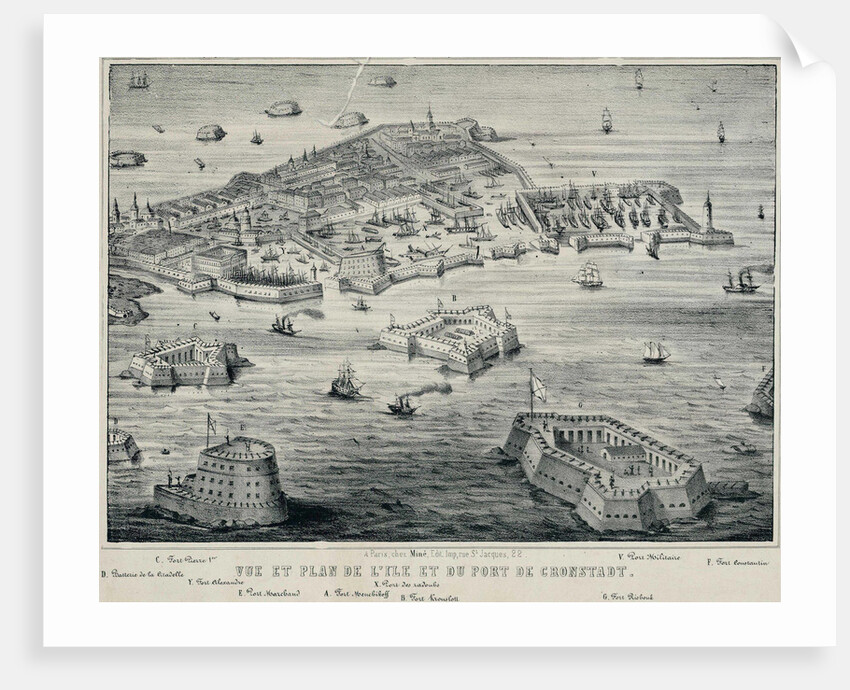 View and Plan of island and the port of Kronstadt, c. 1850 by Anonymous