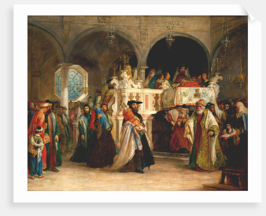 The Feast of the Rejoicing of the Torah at the Synagogue in Leghorn, Italy, 1850 by Solomon Alexander Hart