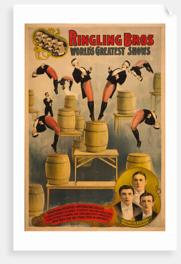 Ringling Bros, worlds greatest shows Raschetta brothers, marvelous somersaulting vaulters, c. 1900 by Courier Company Lith.