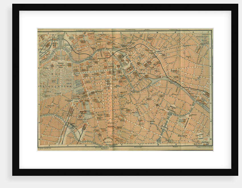 Map of Berlin Center, from a travel guide Baedekers Northeast Germany, 1892 by Leipzig Wagner & Debes