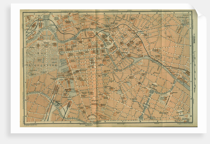 Map of Berlin Center, from a travel guide Baedekers Northeast Germany, 1892 by Leipzig Wagner & Debes