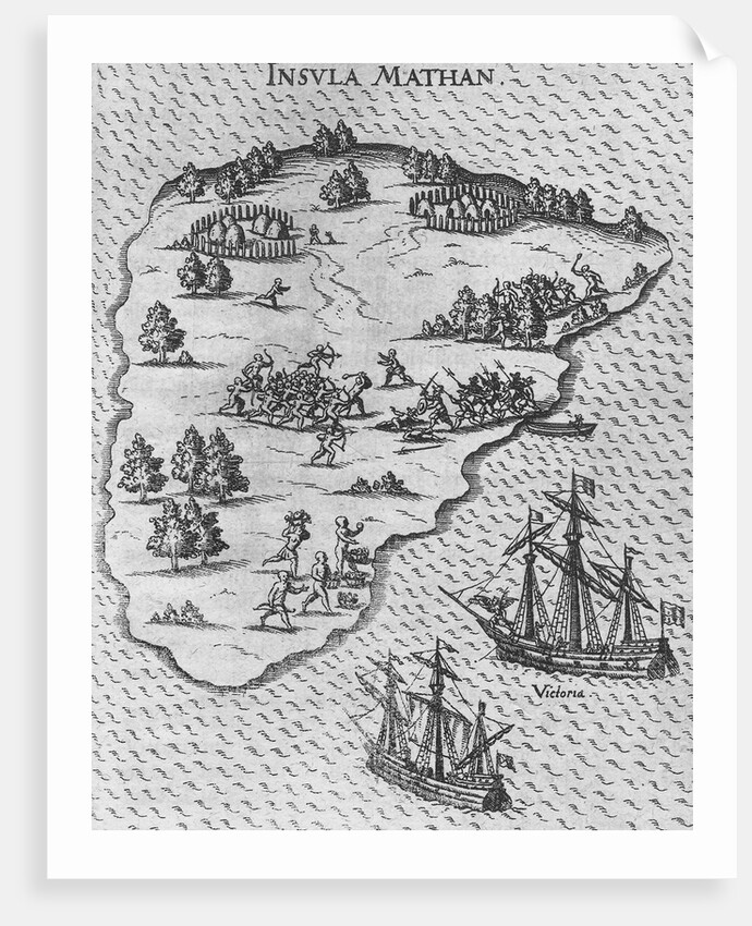 Death of Magellan on the Philippine island of Mactan. (From Levinus Hulsiuss Beschreibung der wunde by Anonymous