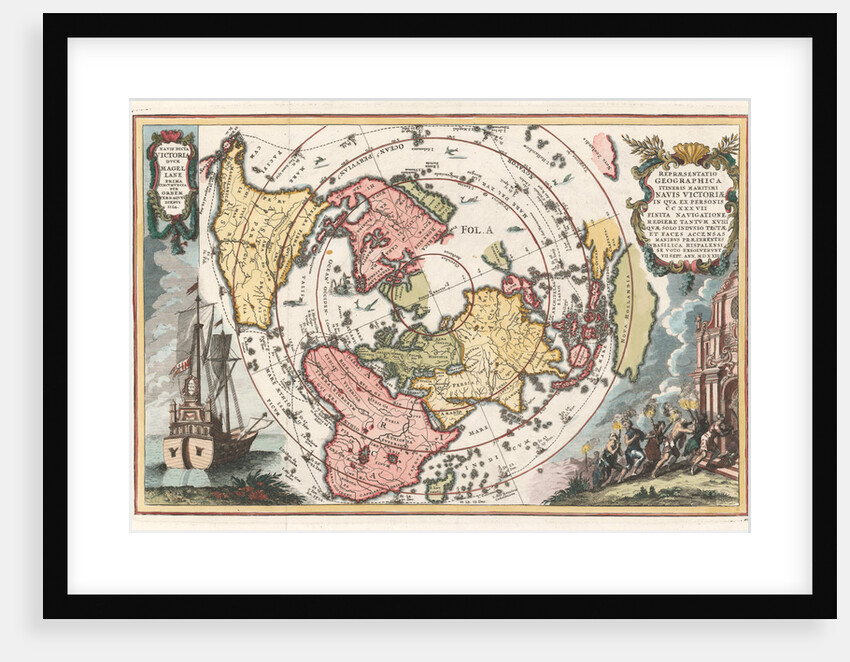 World map with Magellan?s circumnavigation (From Scherer?s Atlas novus), 1702-1703 by Heinrich Scherer