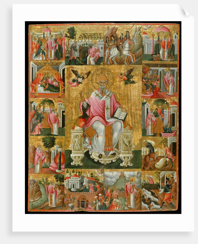 Saint Spyridon, Bishop of Trimythous with scenes from his life, Second Half of the 17th cen by Theodore Poulakis