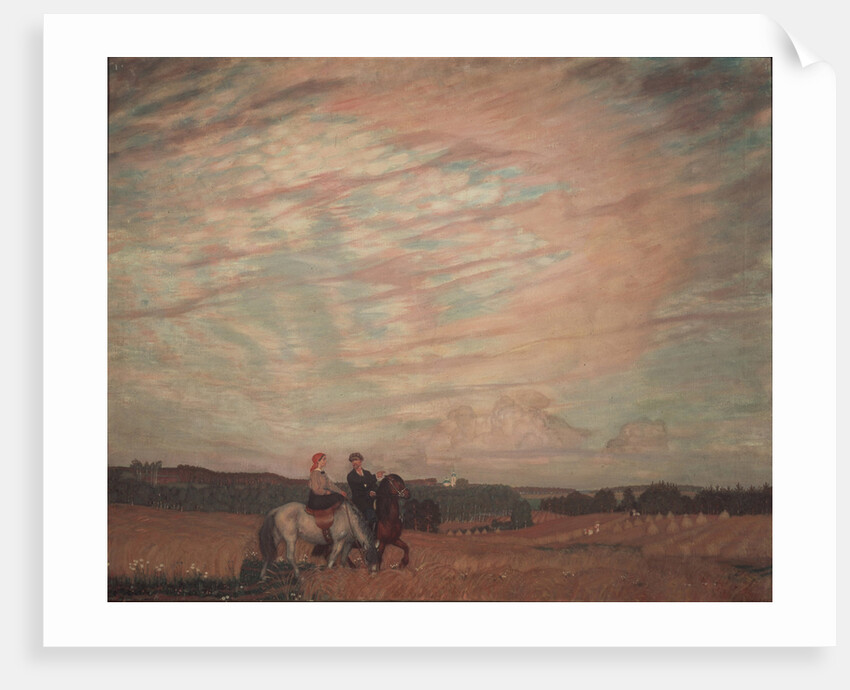 Self-portrait with the wife on horseback, 1915 by Boris Michaylovich Kustodiev