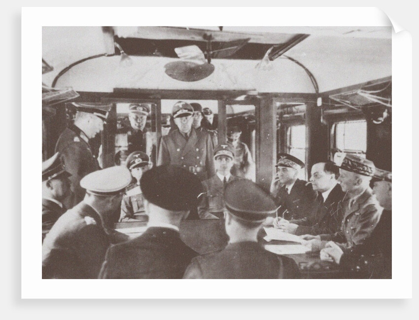 The German and French delegations inside a railroad car at Compiègne for the signing of Frances sur by Anonymous