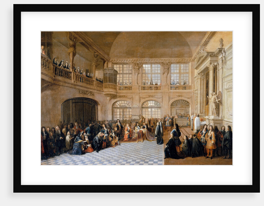 Louis XIV receiving the oath of the Marquis De Dangeau, Grand Master of the Order of Saint Lazare in by Antoine Pezey