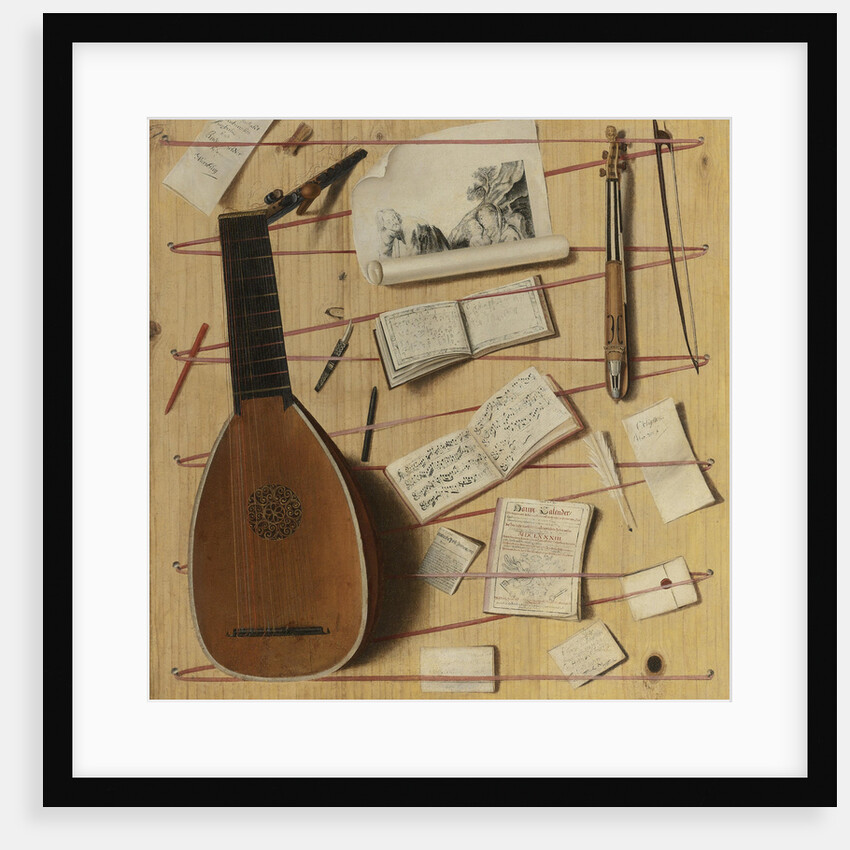 Trompe loeil still life with a lute, rebec and music sheets by Cornelis Norbertus Gijsbrechts