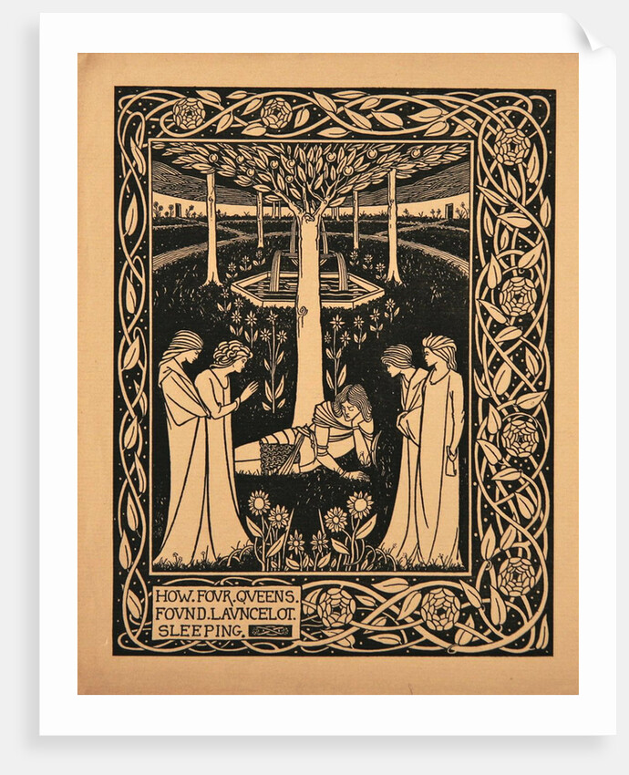 How Four Queens Found Lancelot Sleeping. Illustration to the book Le Morte dArthur by Sir Thomas by Aubrey Beardsley