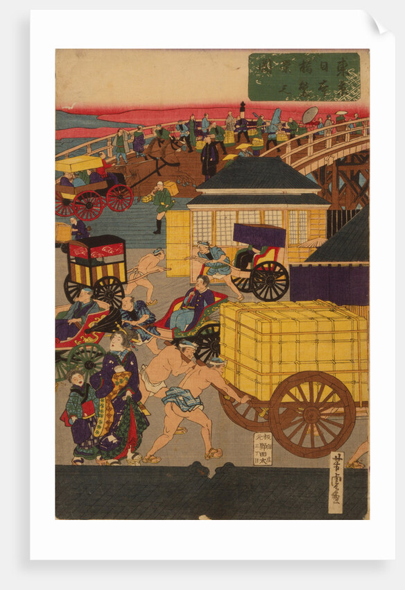 Flourishing Nihonbashi section of Tokyo. (Tokyo Nihonbashi han ei no zu) Triptych by Utagawa Yoshitora