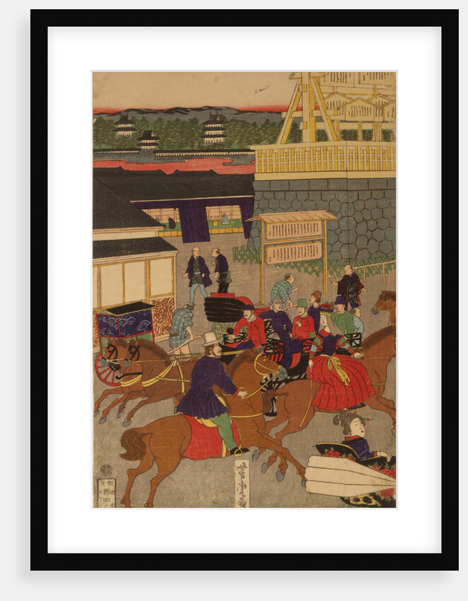 Flourishing Nihonbashi section of Tokyo. (Tokyo Nihonbashi han ei no zu) Triptych by Utagawa Yoshitora
