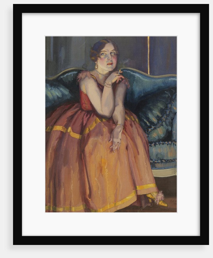 Woman smoking a cigarette on a sofa by Konstantin Andreyevich Somov