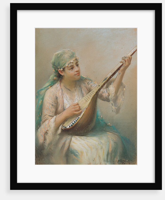 Woman Playing a Lute by Fausto Zonaro