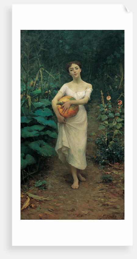 Young Girl Carrying a Pumpkin by Fausto Zonaro
