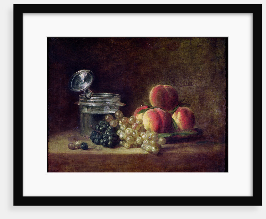 Still Life with a Basket of Peaches, White and Black Grapes, Cooler and Wineglass by Jean-Baptiste Siméon Chardin