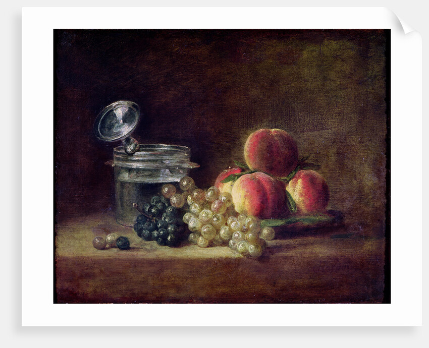Still Life with a Basket of Peaches, White and Black Grapes, Cooler and Wineglass by Jean-Baptiste Siméon Chardin