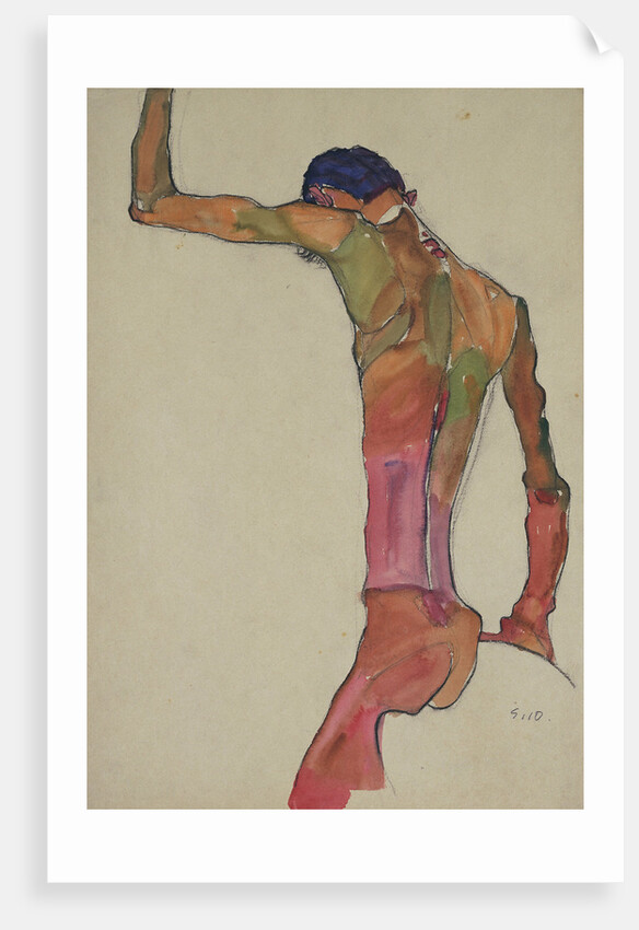 Male Nude with Arm Raised by Egon Schiele