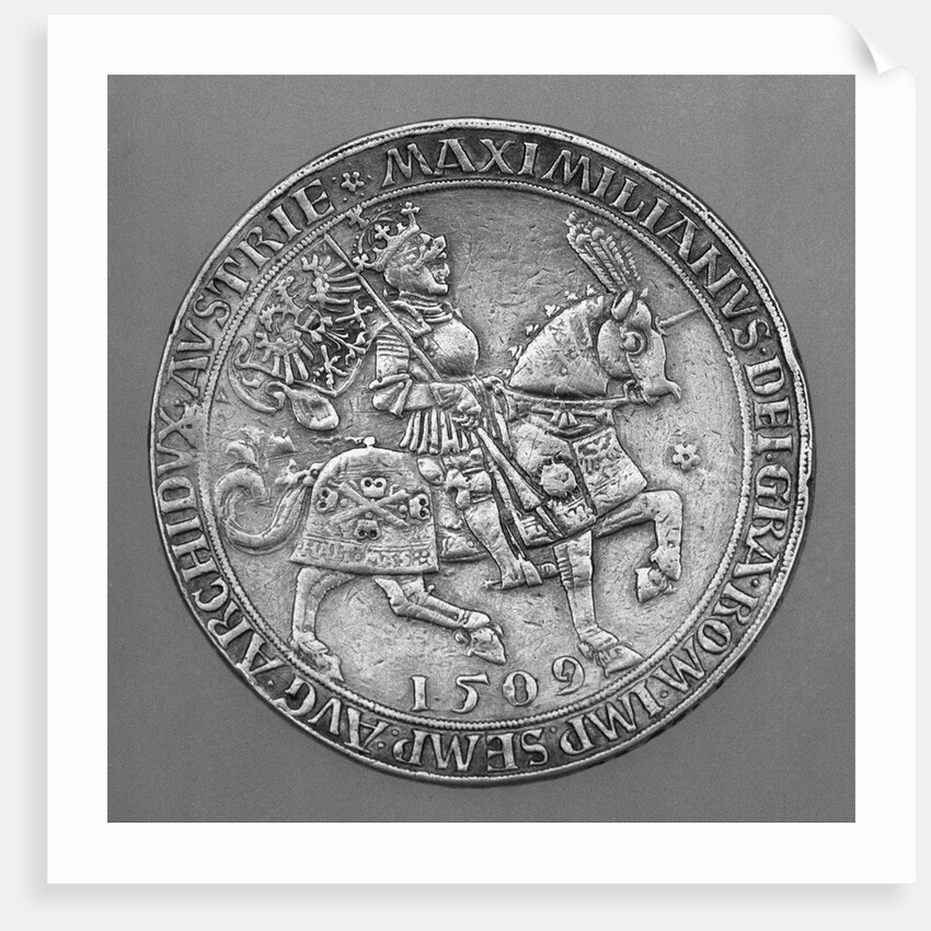 Emperor Maximilian I on Horseback. Thaler Coin from Hall by Ulrich Ursentaler the Elder