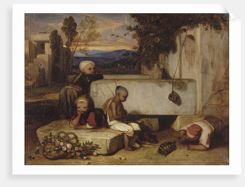 Turkish children playing with a turtle (Souvenir de la Turquie dAsie) by Alexandre Gabriel Decamps