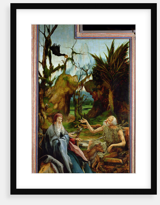 The Isenheim Altarpiece. Left wing: Meeting of Saint Anthony and Saint Paul the Anchorite in the Des by Matthias Grünewald