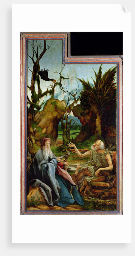 The Isenheim Altarpiece. Left wing: Meeting of Saint Anthony and Saint Paul the Anchorite in the Des by Matthias Grünewald