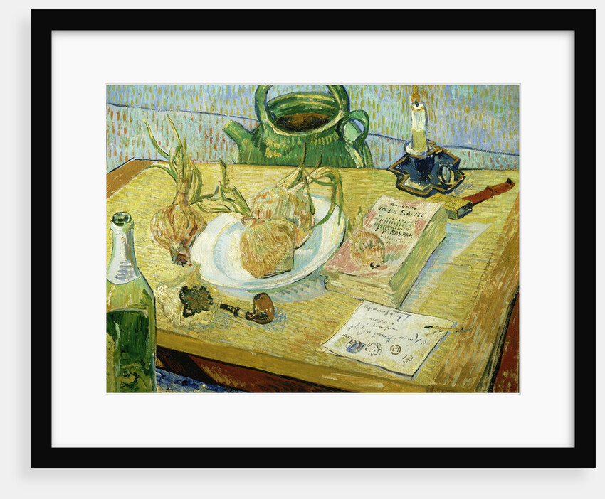 Still Life with a drawing board, pipe, onions and sealing wax by Vincent van Gogh
