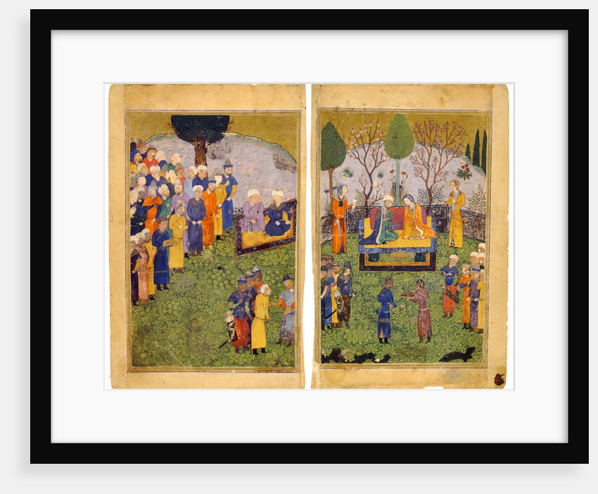 A Princely Couple with Courtiers in a Garden by Iranian master