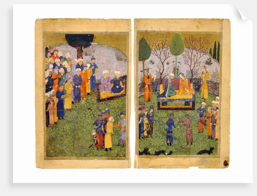 A Princely Couple with Courtiers in a Garden by Iranian master