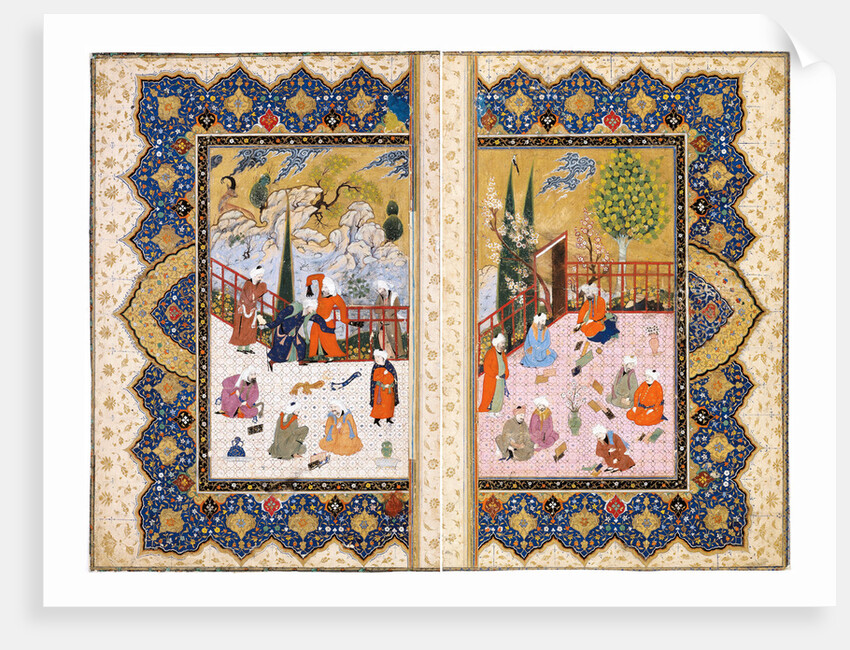 A Gathering of Learned Men on a Terrace by Iranian master