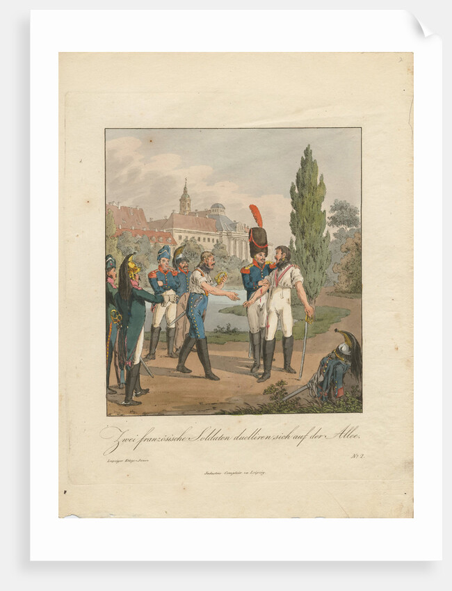 Two French soldiers fighting a duel on an avenue by Christian Gottfried Heinrich Geissler