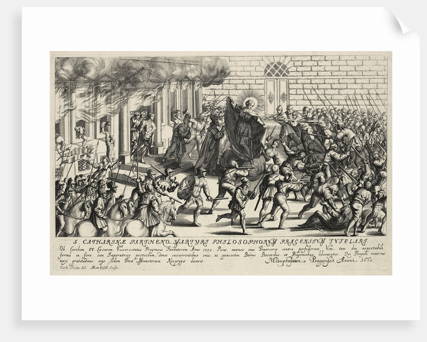 Saint Catherine protects Charles IV during the Pisan popular revolt in May 1355 by Matthäus Küsel