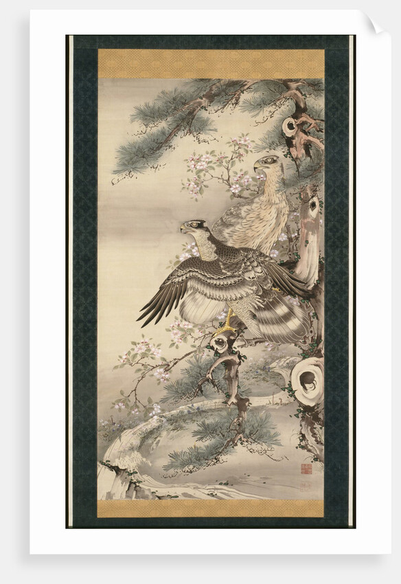 Pair of Hawks with Branch and Blossoms by Soga Shohaku
