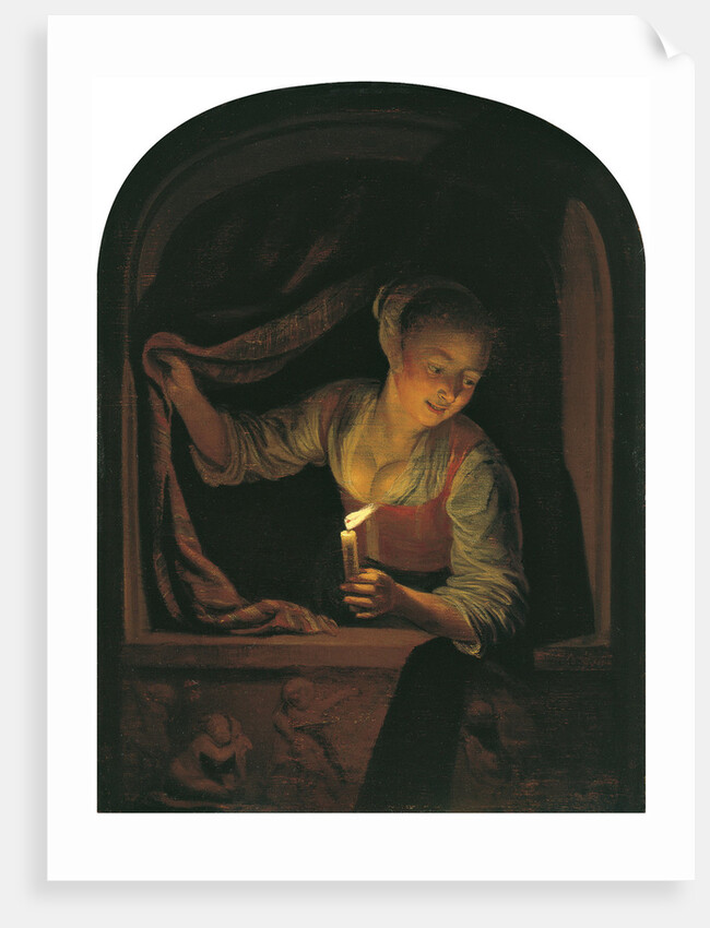 Woman with a lighted Candle at a Window by Gerart Dou