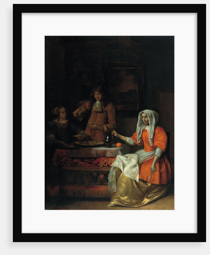 Interior with Two Women and a Man Drinking and Eating Oysters by Pieter Hooch de