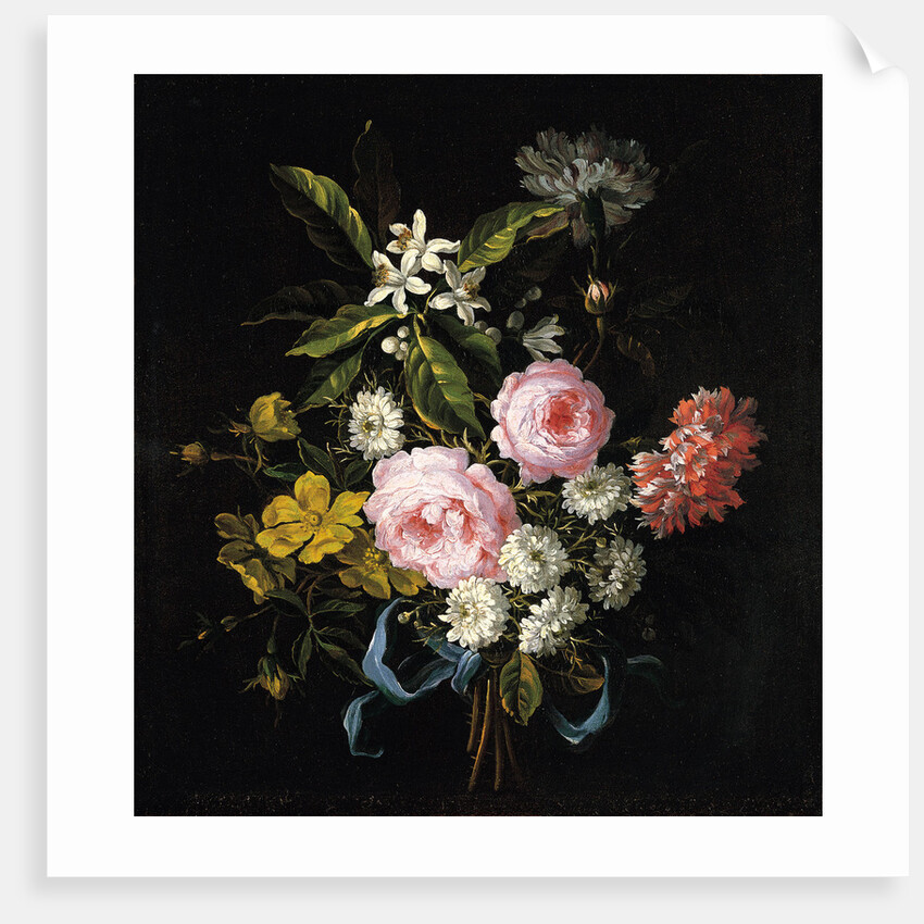 Bouquet of Chamomile, Roses, Orange Blossom and Carnations Tied with a Blue Ribbon by Jean-Baptiste Monnoyer