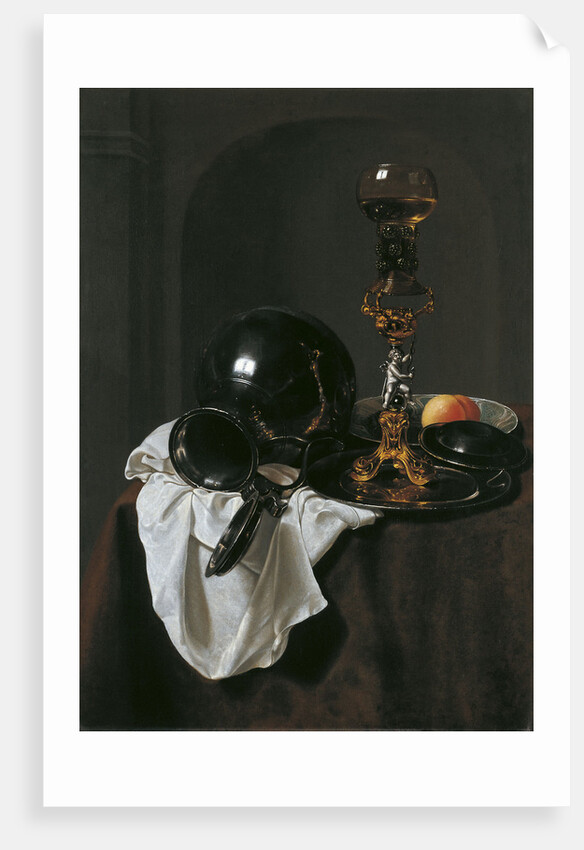 Still Life with glass of wine and pewter jug by Jan Jansz. Treck