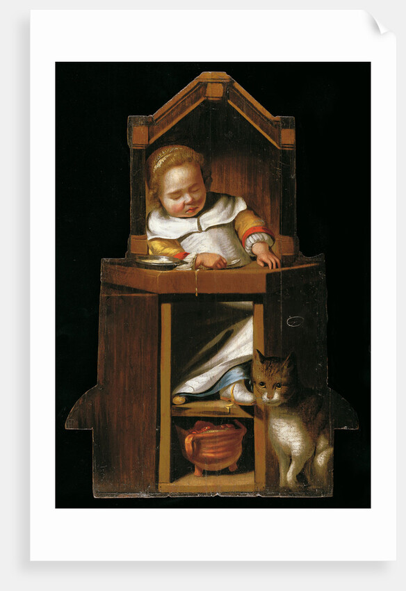 Sleeping baby in highchair by Johannes Cornelisz. Verspronck