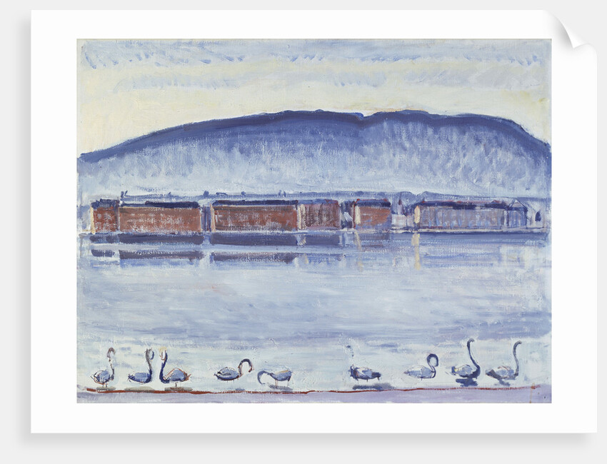 Lake Geneva with Mont Salève and Swans by Ferdinand Hodler