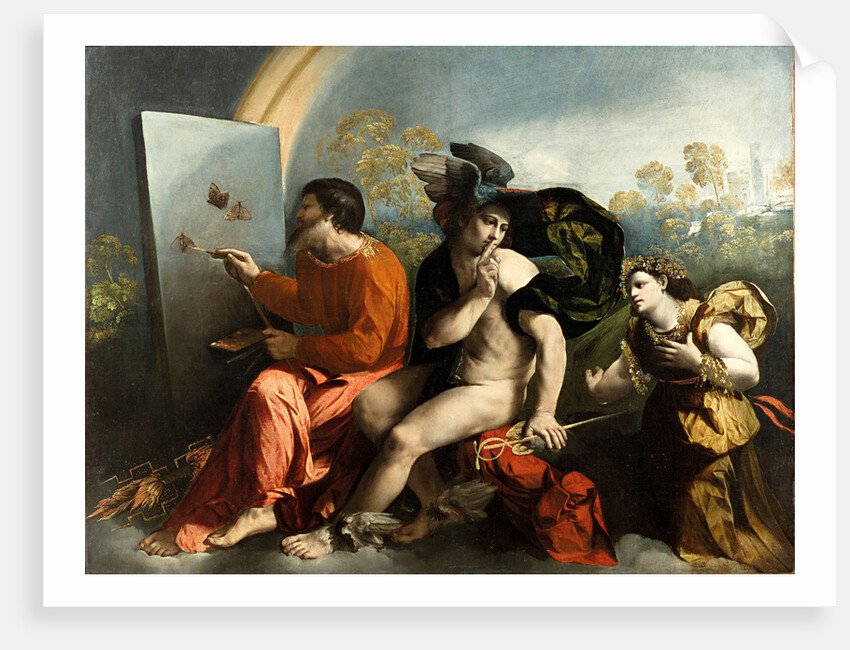 Jupiter, Mercury and the Virtue (Jupiter Painting Butterflies) by Dosso Dossi