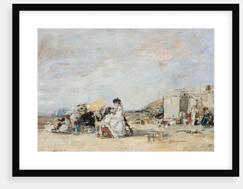 Lady in white on the beach at Trouville by Eugène-Louis Boudin