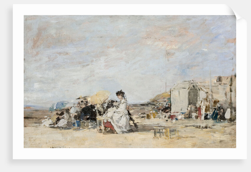 Lady in white on the beach at Trouville by Eugène-Louis Boudin