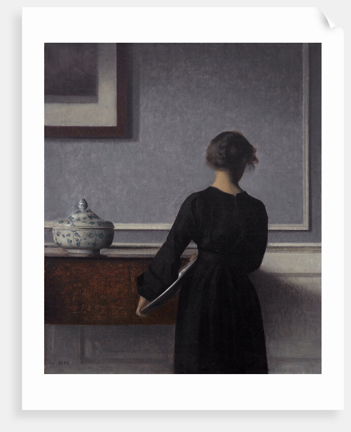 Interior with Young Woman from Behind by Vilhelm Hammershøi
