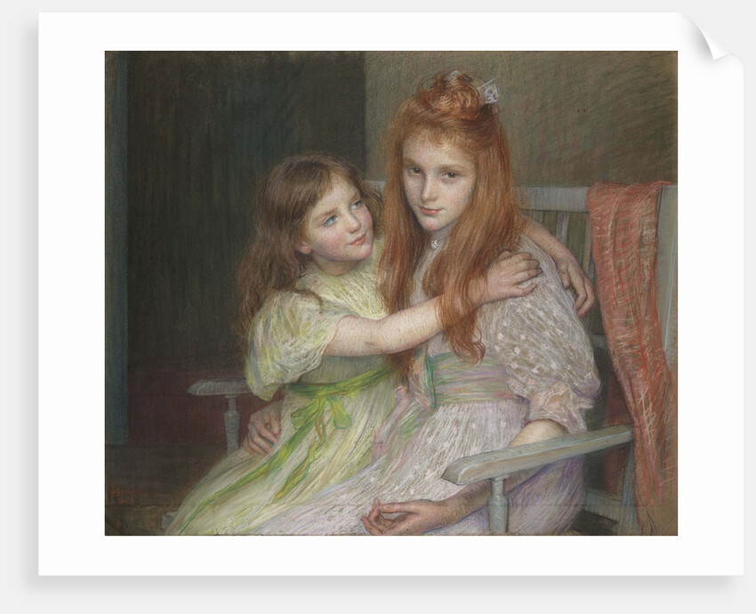 Two girls sitting on a bench by Louise-Cathérine Breslau