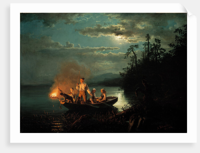 Night spear fishing on the Krøderen Lake by Hans Gude