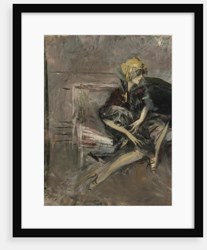 Lady In A Yellow Hat With Her Dog (Marchesa Casati) by Giovanni Boldini