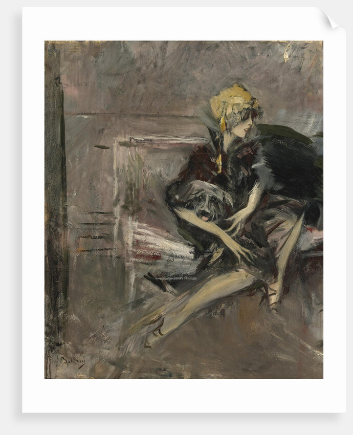 Lady In A Yellow Hat With Her Dog (Marchesa Casati) by Giovanni Boldini